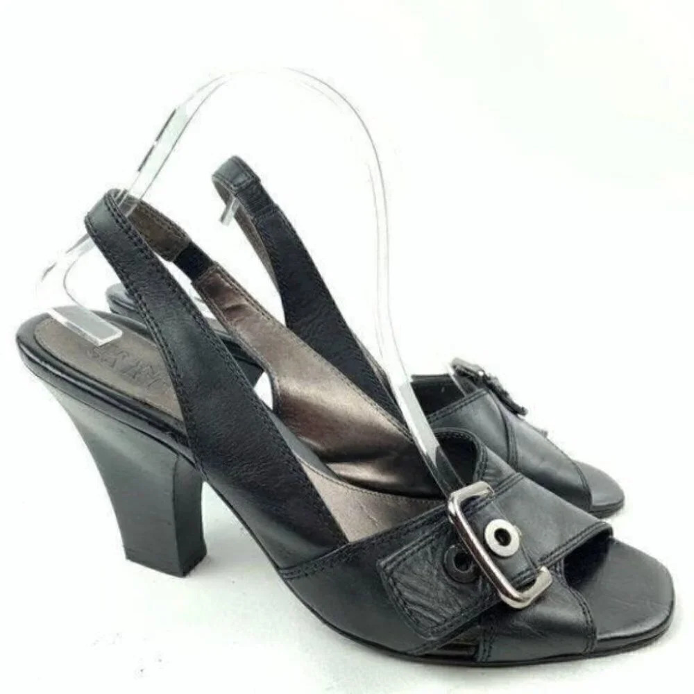 Franco Sarto heels 10 flight black leather chunky